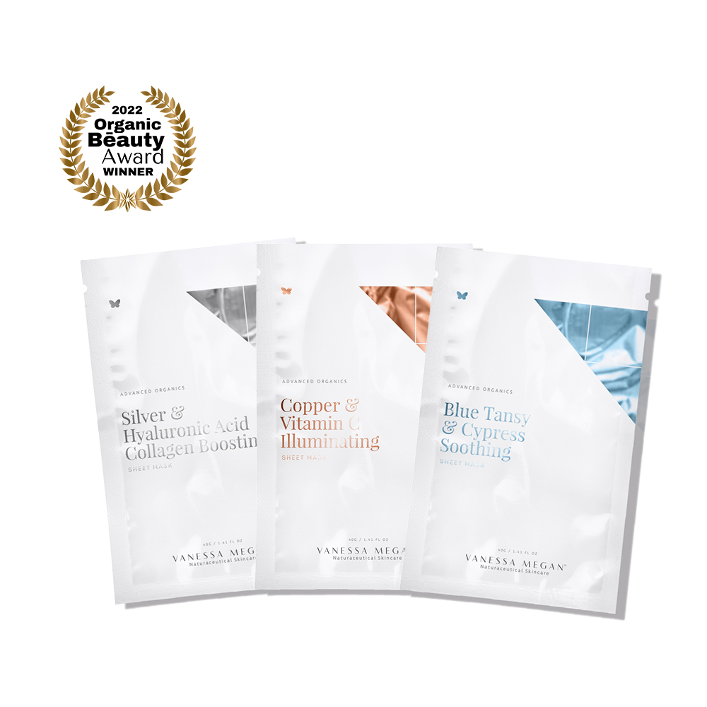 Vanessa Megan | Silver, Copper & Blue Sheet Mask Trio | 100% Natural